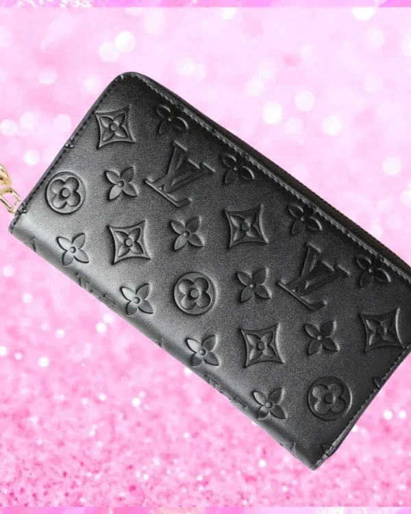 Embossed Zip Around Wallet In Black