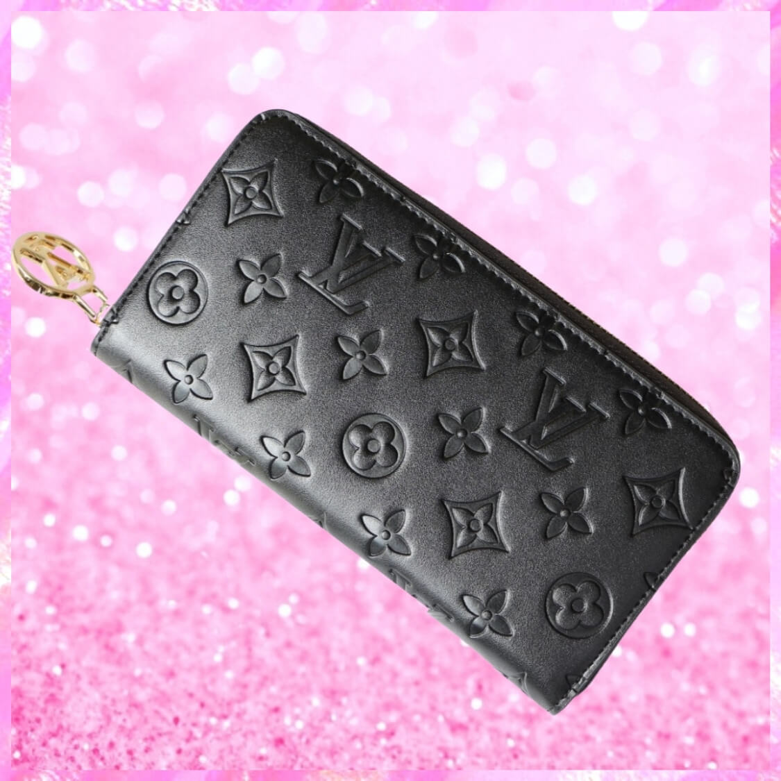 Embossed Zip Around Wallet In Black