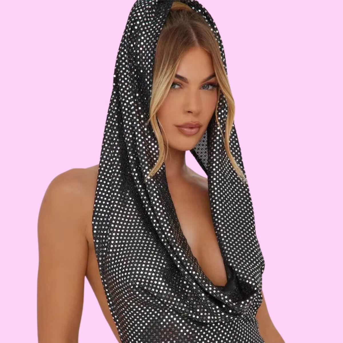 Glitter Hooded Mini Dress