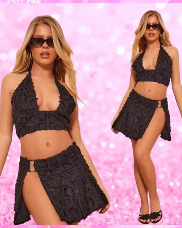 Halter Low Cut Crop Top Skirt Set