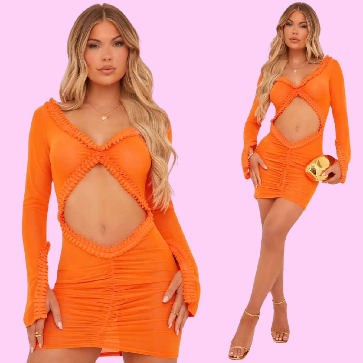 Long Sleeve Open Front Dress