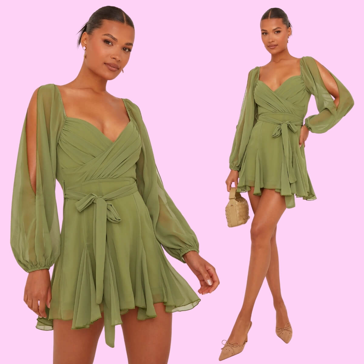 Long Split Sleeve Mini Dress