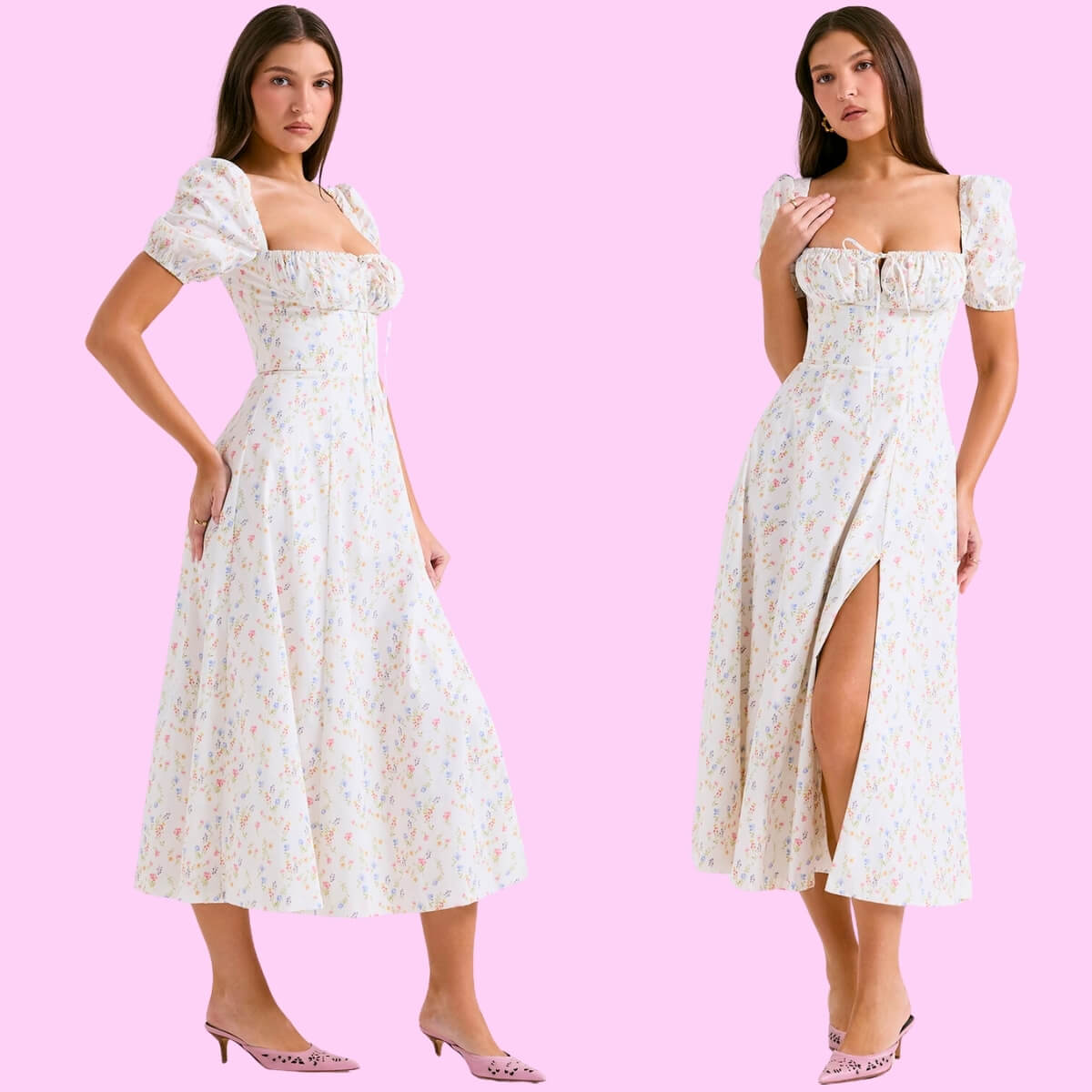 Puff Sleeve High Split Maxi Dress