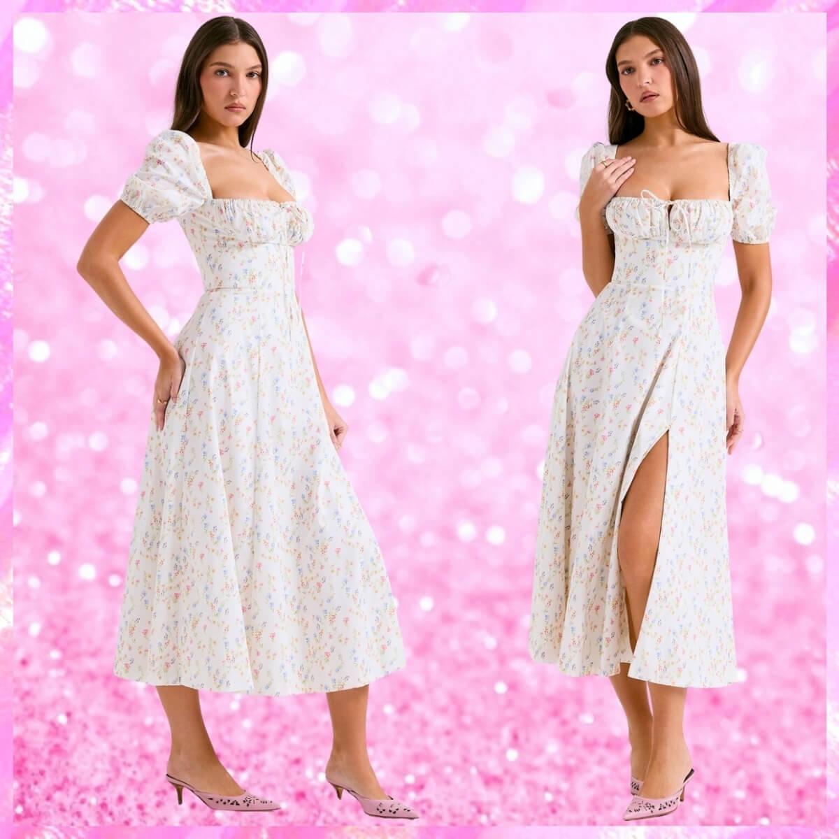 Puff Sleeve High Split Maxi Dress