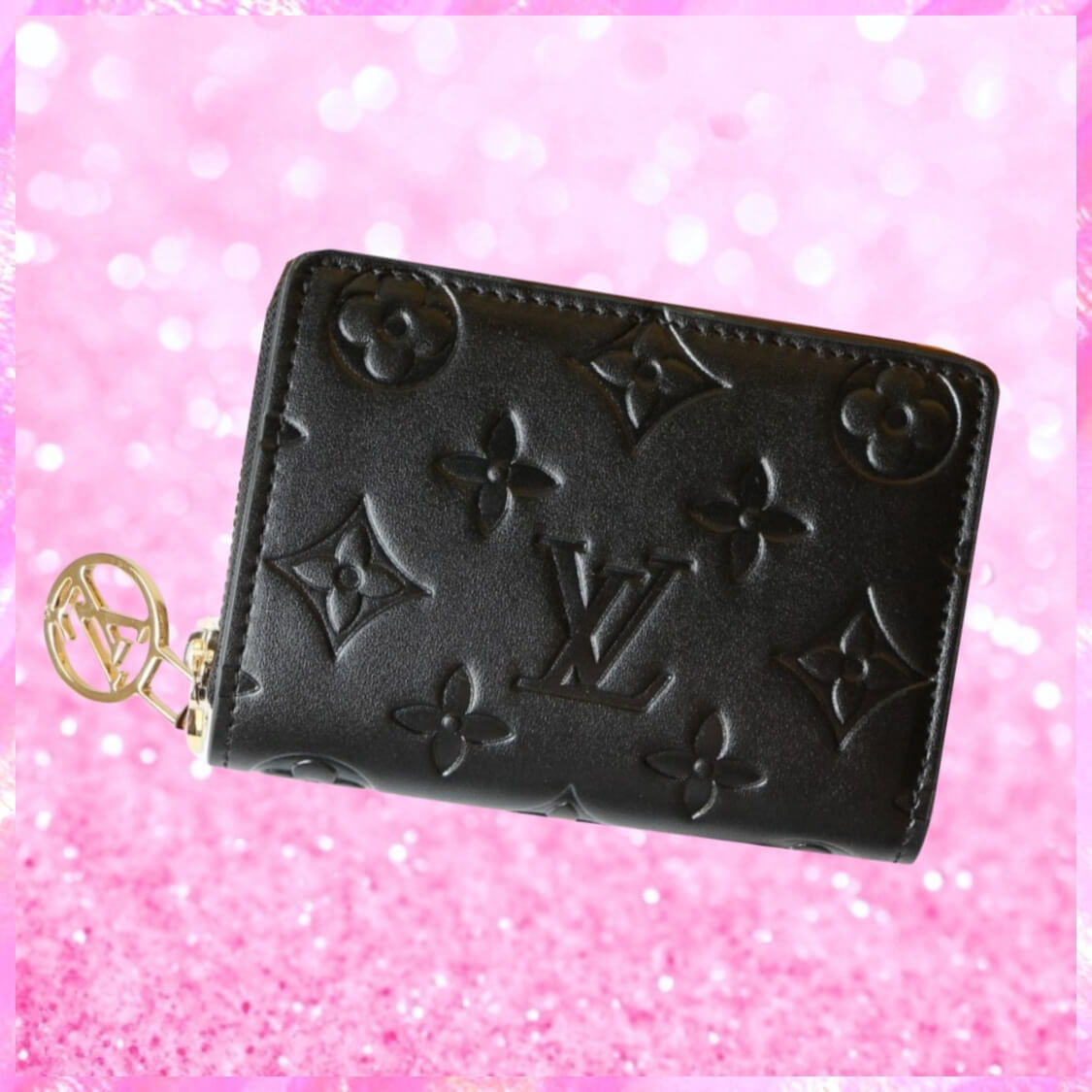 Small Embossed Zip Around Wallet In Black