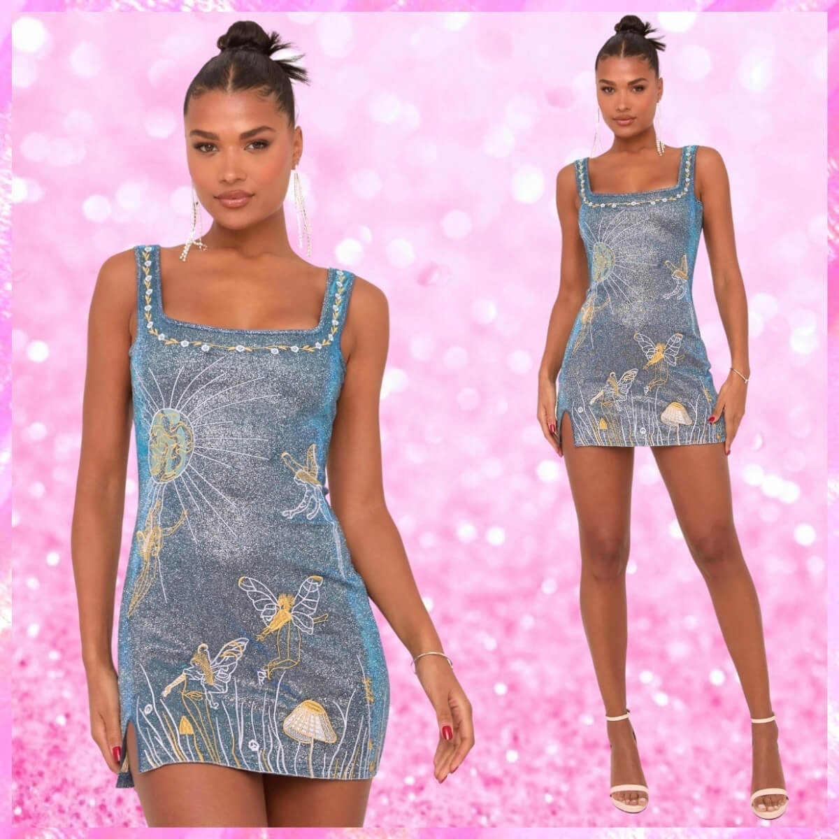 Square Neck Midnight Graphic Print Mini Bodycon Dress