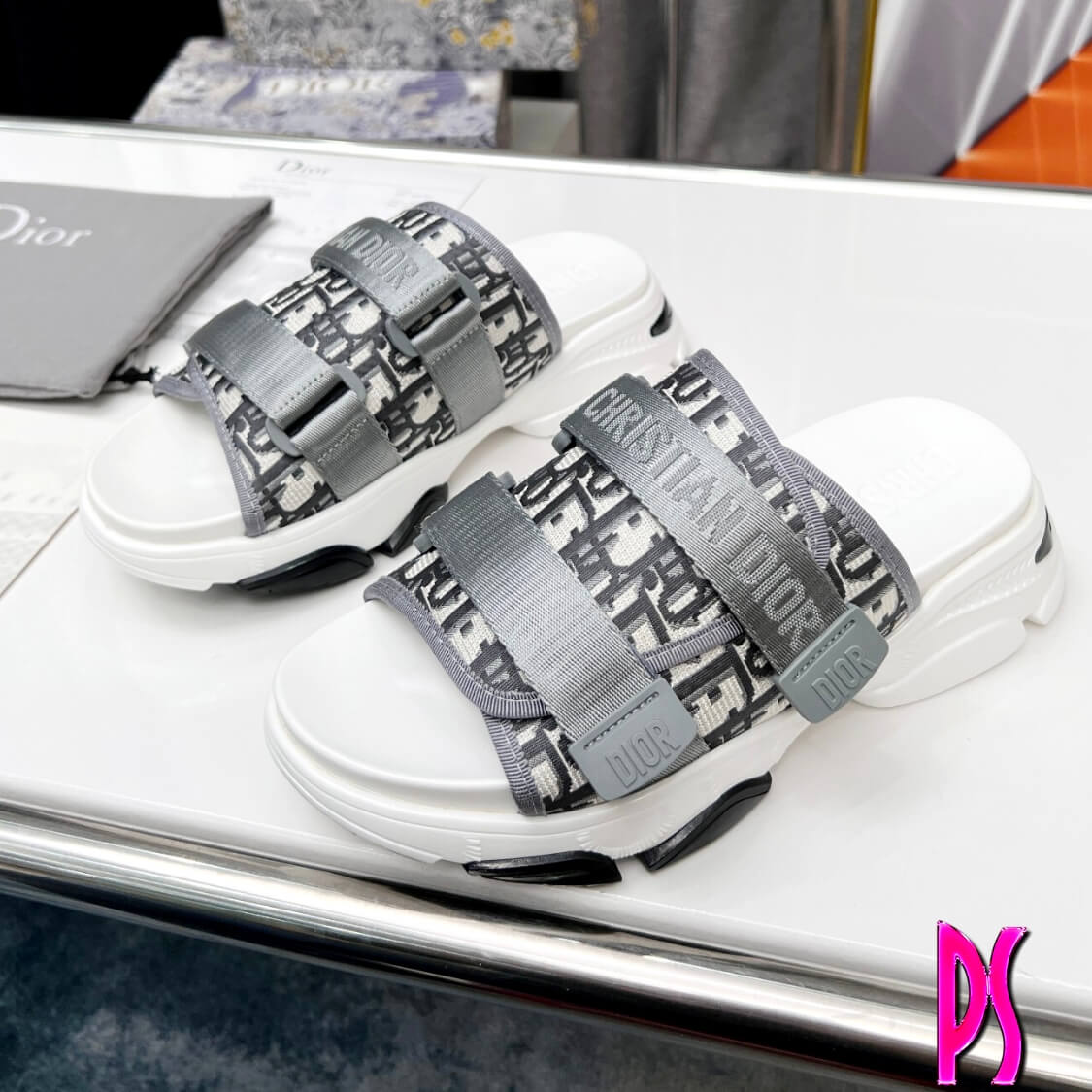 Adjustable Slide Sandals Grey