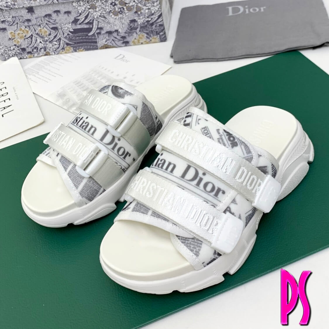 Adjustable Slide Sandals In Light Grey