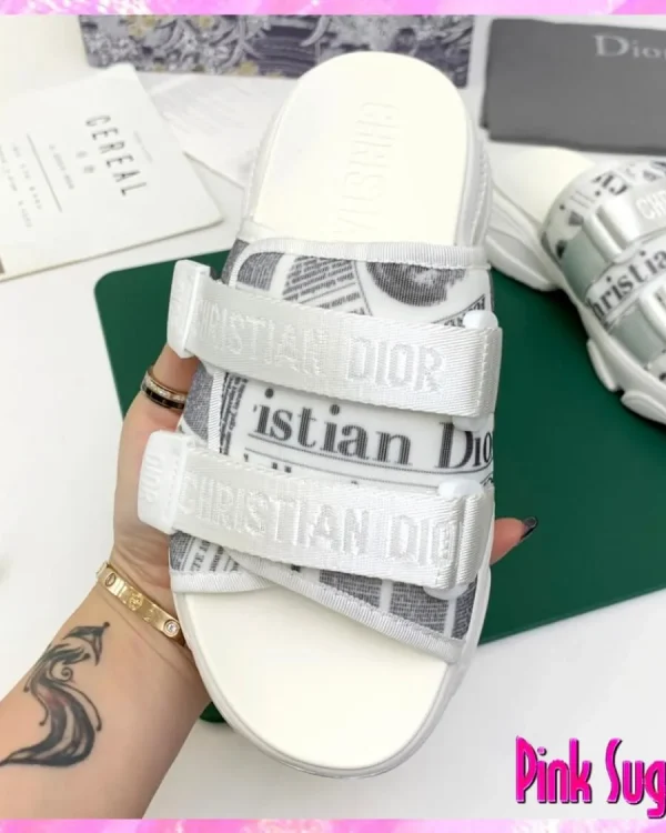 Adjustable Slide Sandals In Light Grey