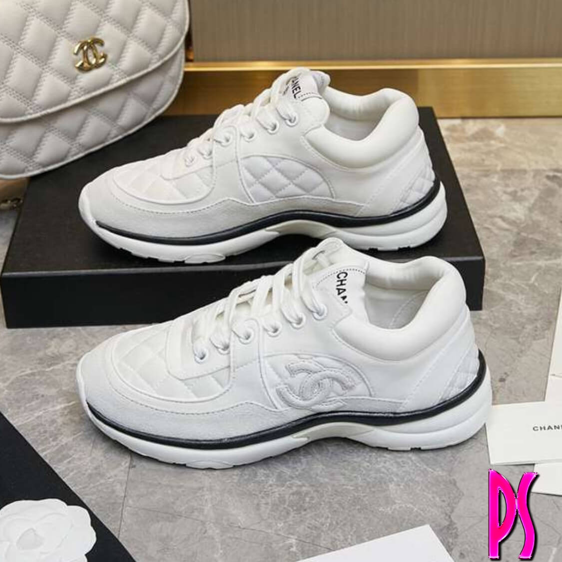 Chanel Quilted Sneakers White