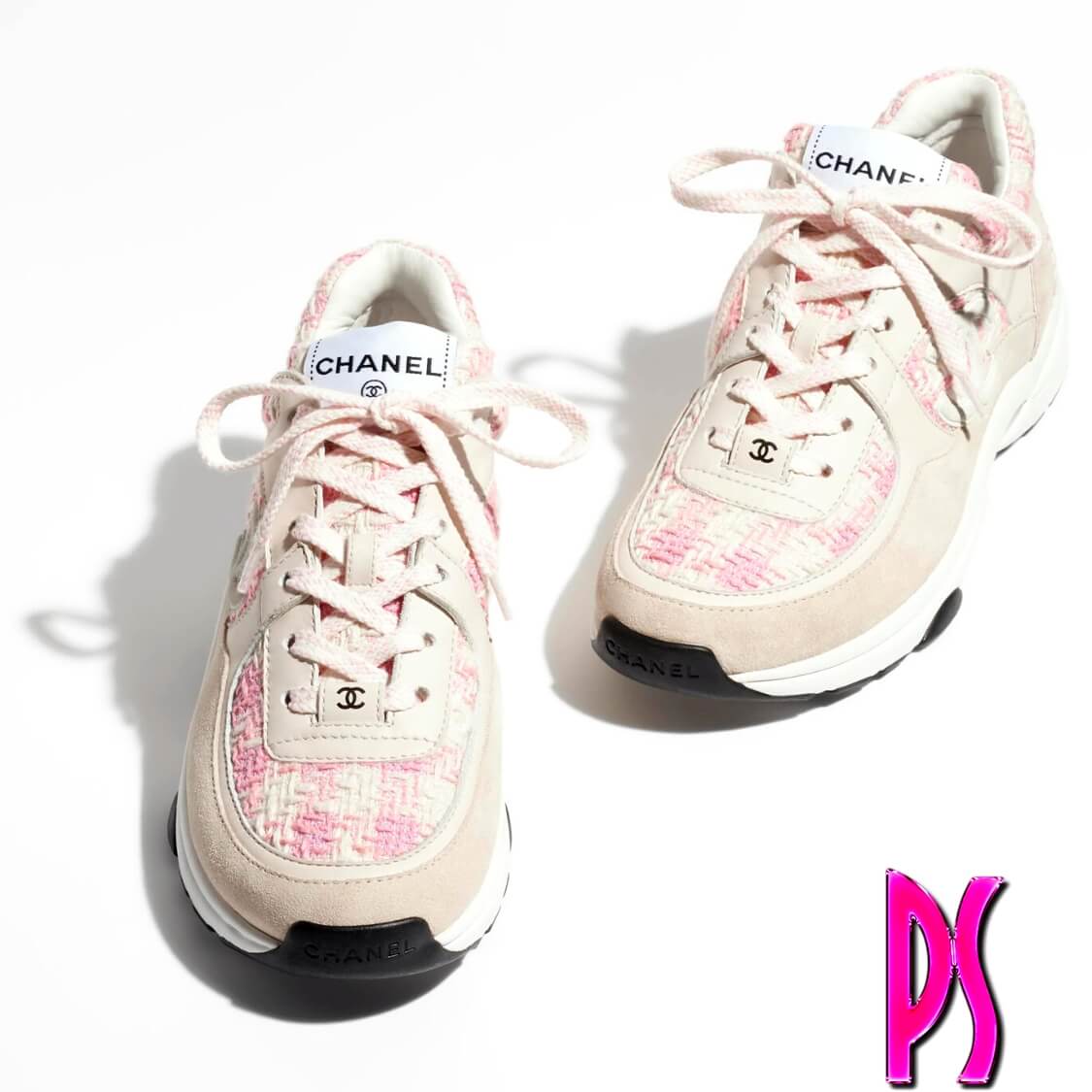 Chanel Tweed Houndstooth Sneakers Pink
