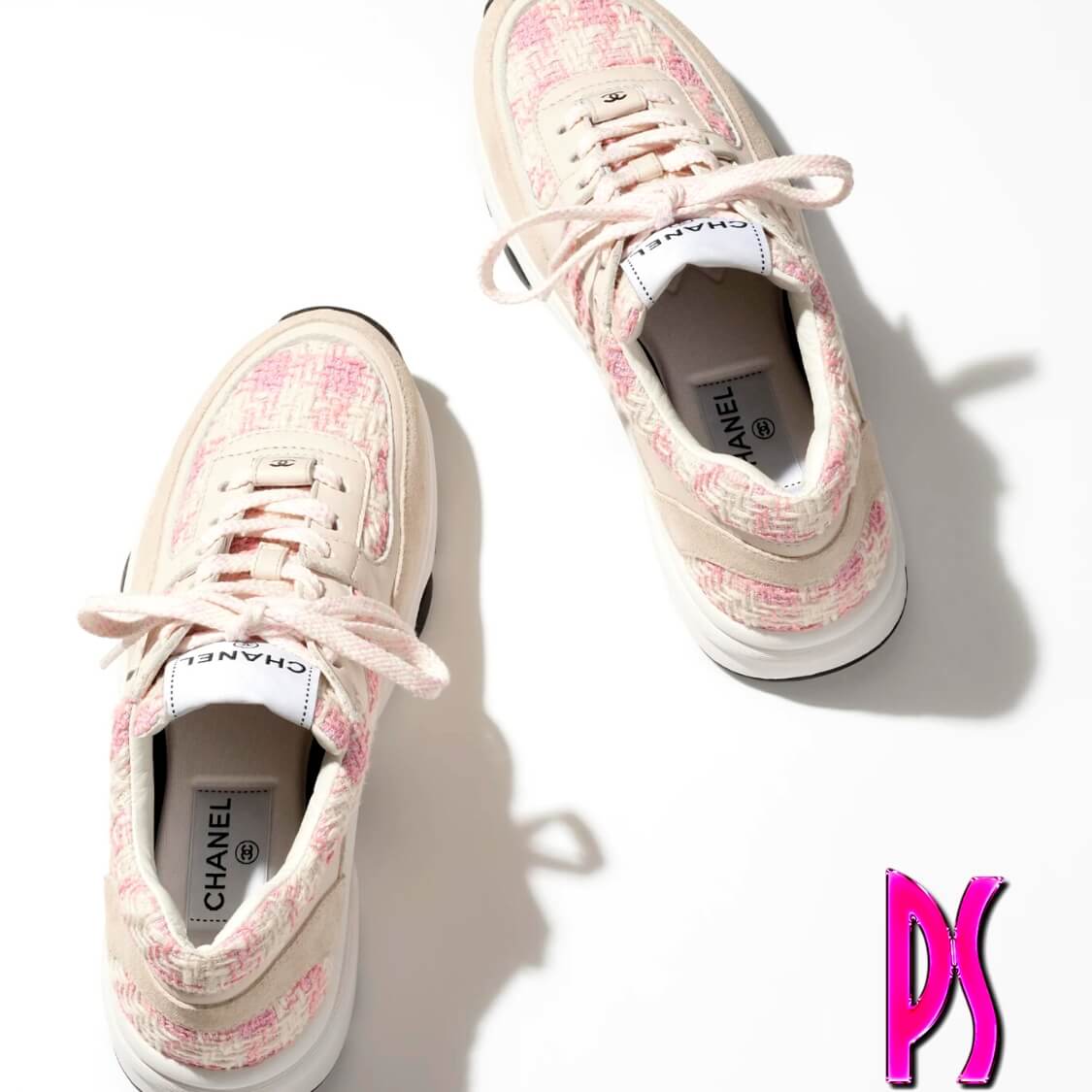 Chanel Tweed Houndstooth Sneakers Pink