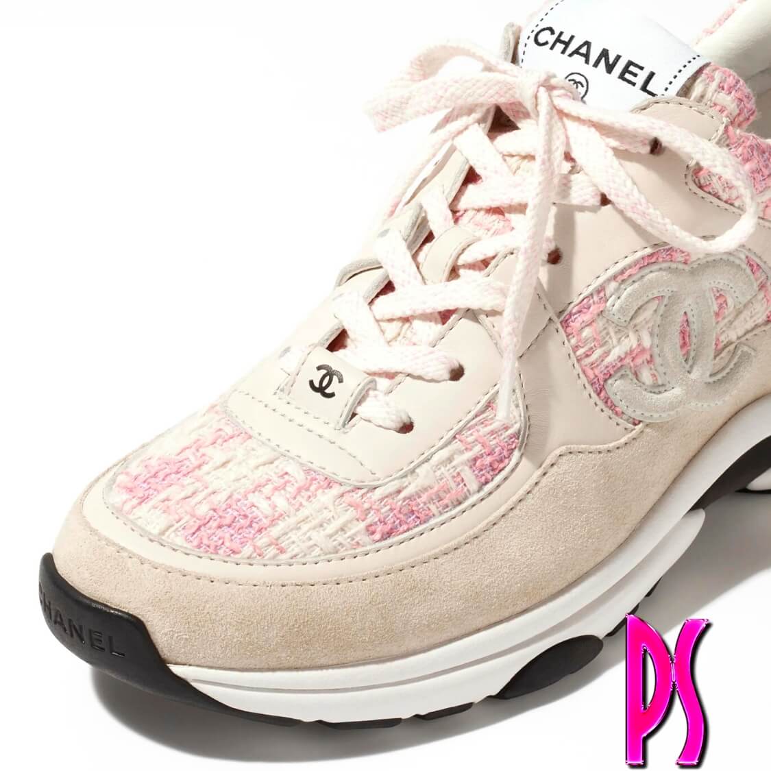 Chanel Tweed Houndstooth Sneakers Pink