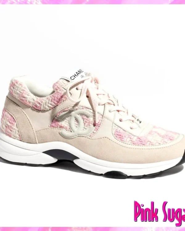 Chanel Tweed Houndstooth Sneakers Pink