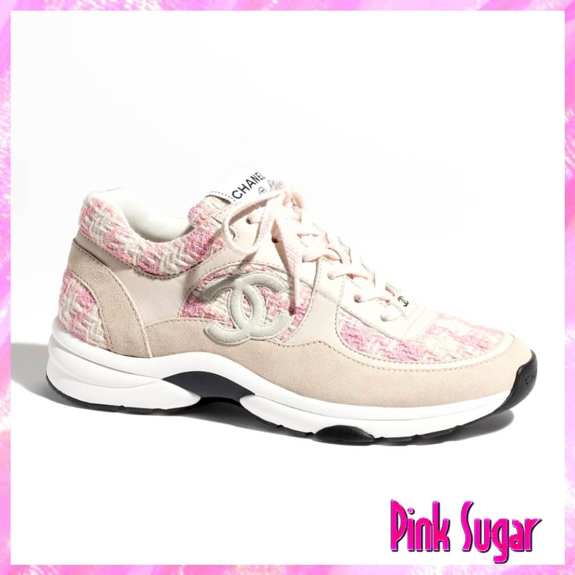 Chanel Tweed Houndstooth Sneakers Pink