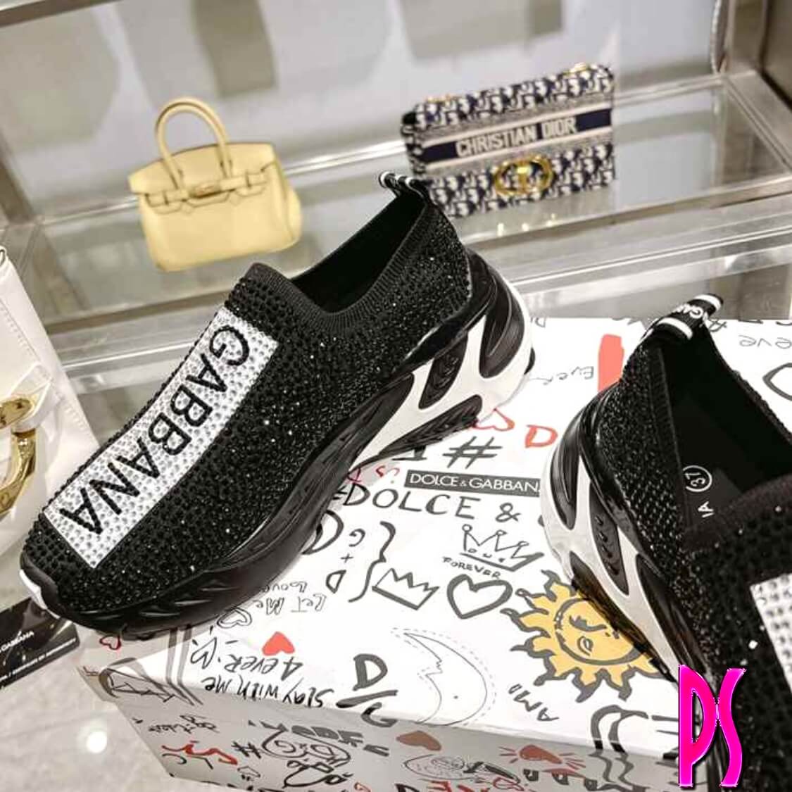 Crystal Slip On Sneakers Black