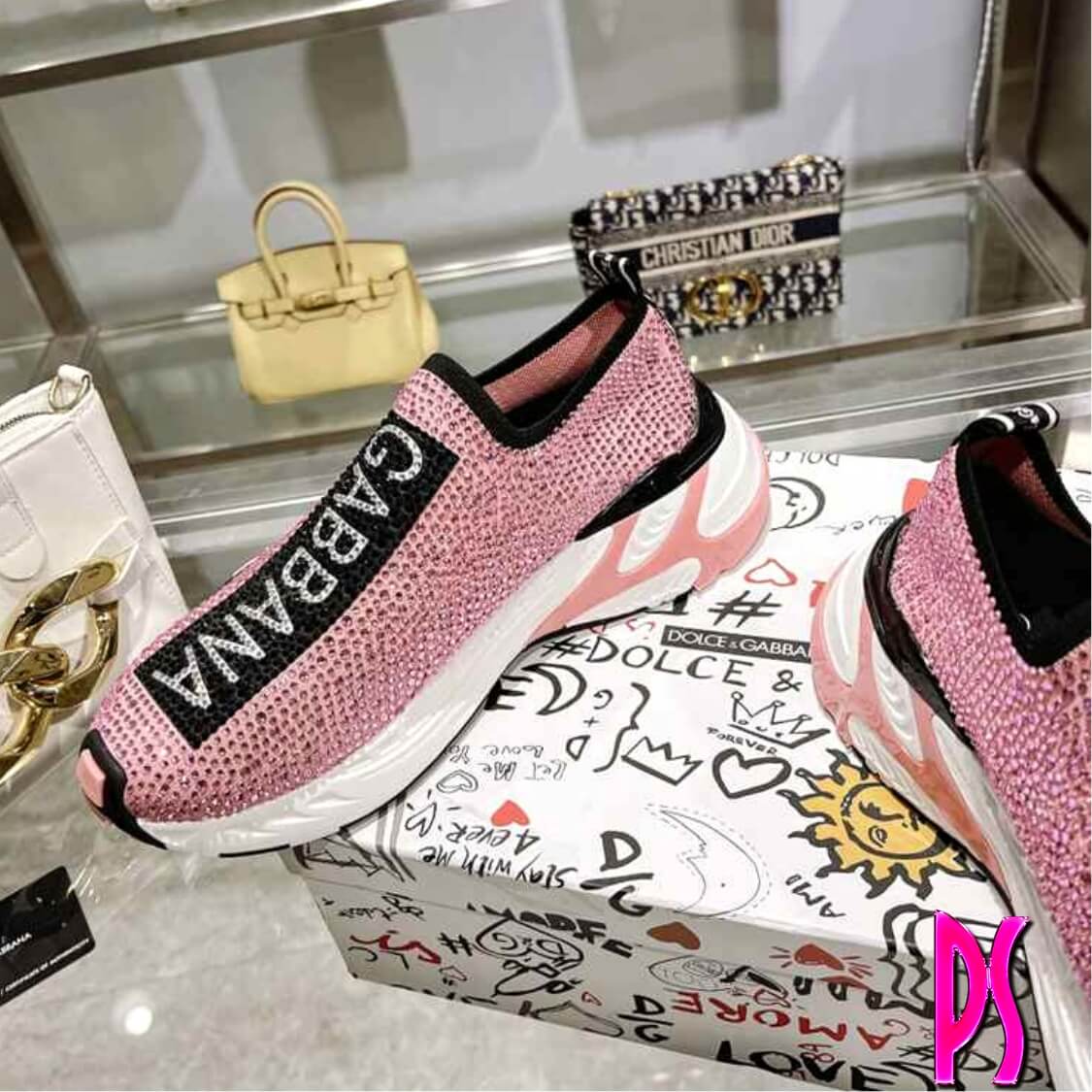 Crystal Slip On Sneakers Pink