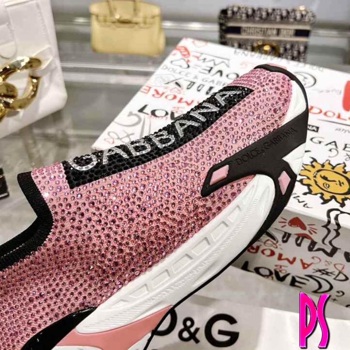 Crystal Slip On Sneakers Pink