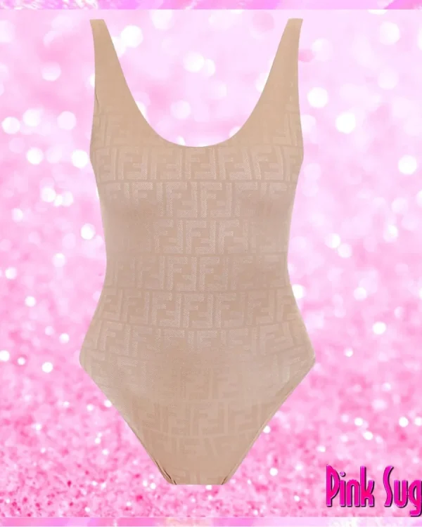 Fendi Designer One Piece Swimsuit Beige
