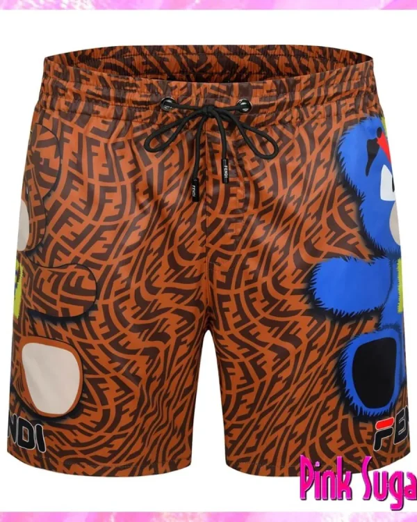Fendi Teddy Bear Designer Swim Shorts Brown