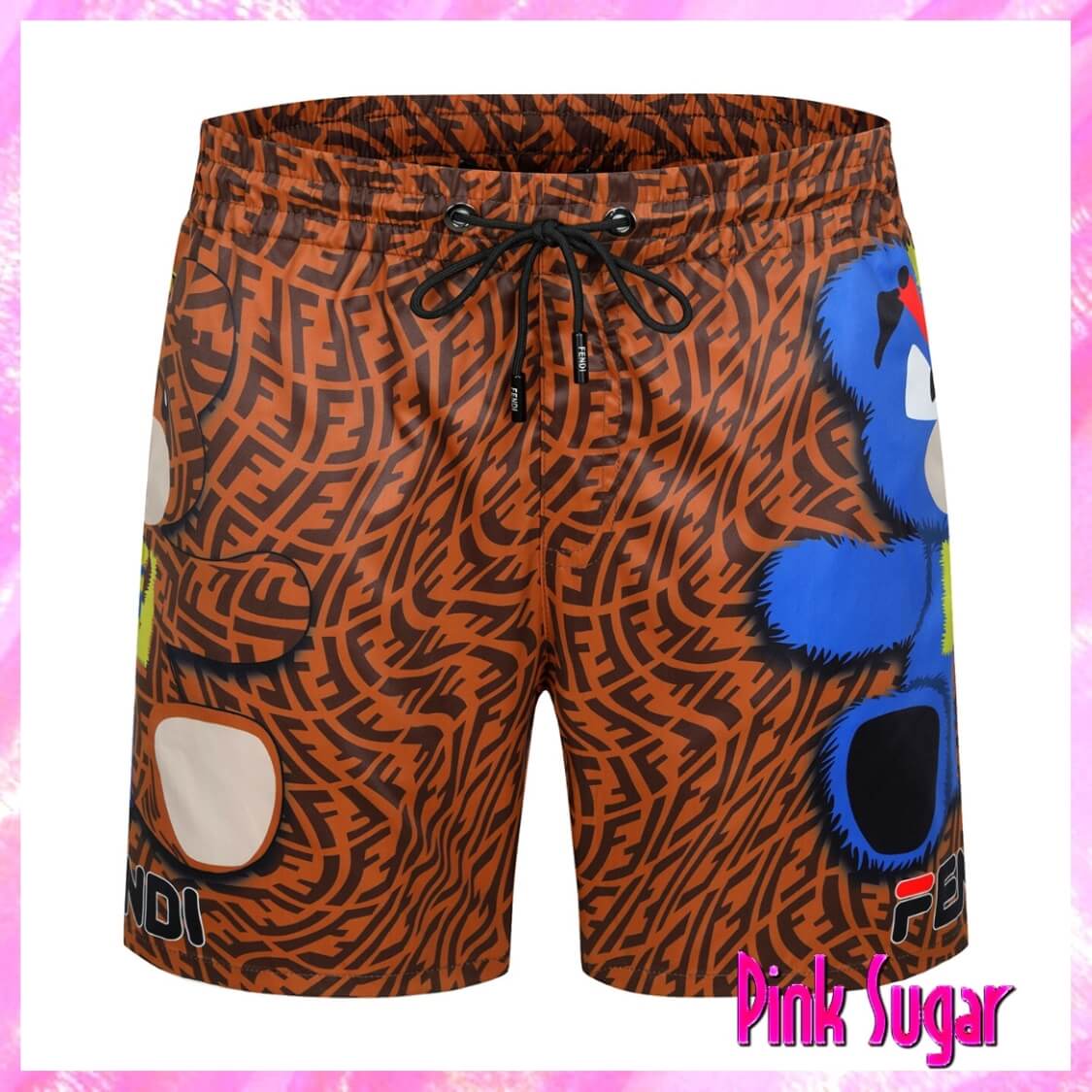 Fendi Teddy Bear Designer Swim Shorts Brown
