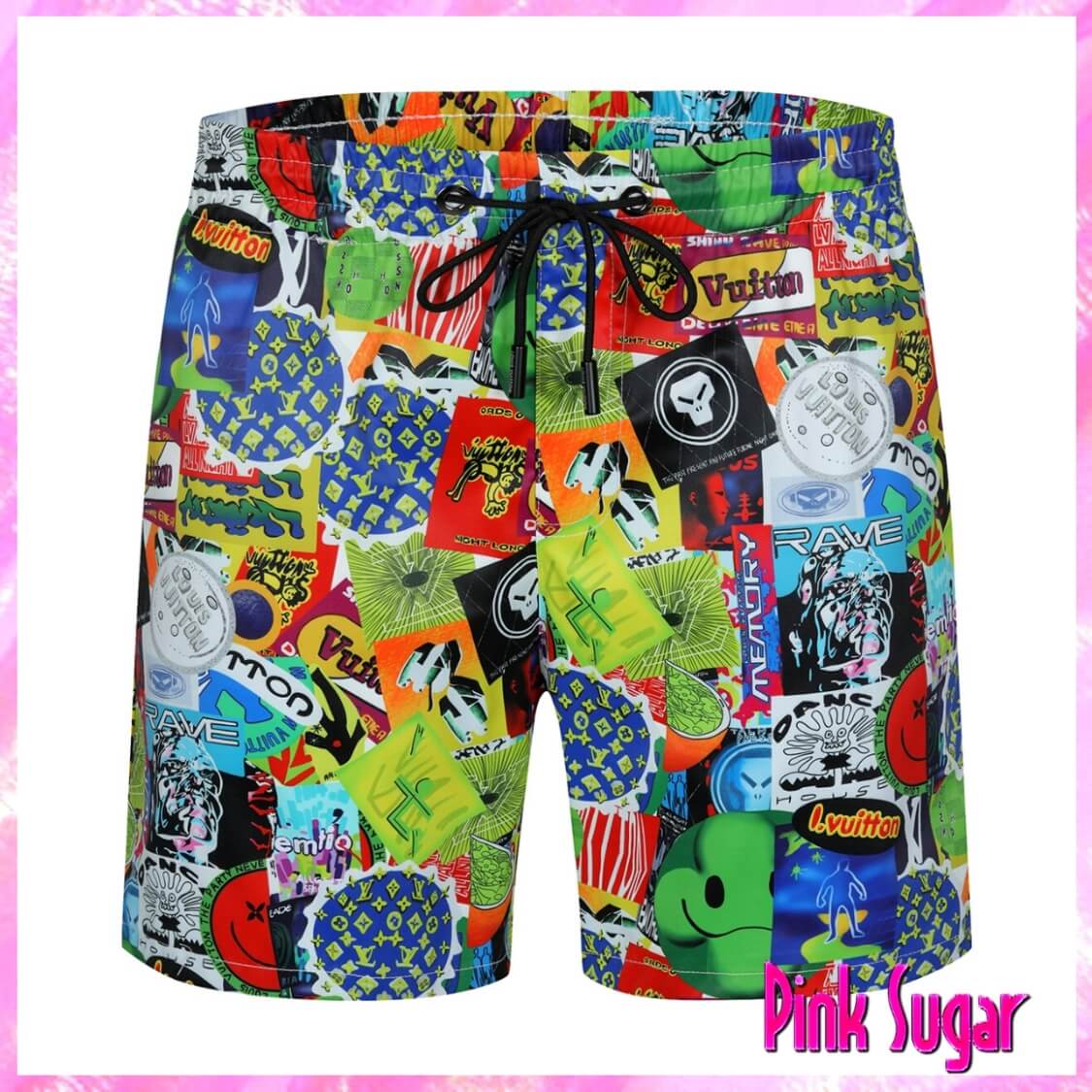 Louis Vuitton Multi Sticker Print Board Shorts Men's