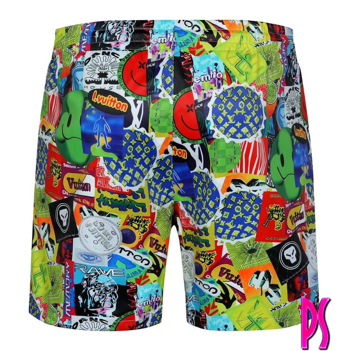 Louis Vuitton Multi Sticker Print Board Shorts Men's