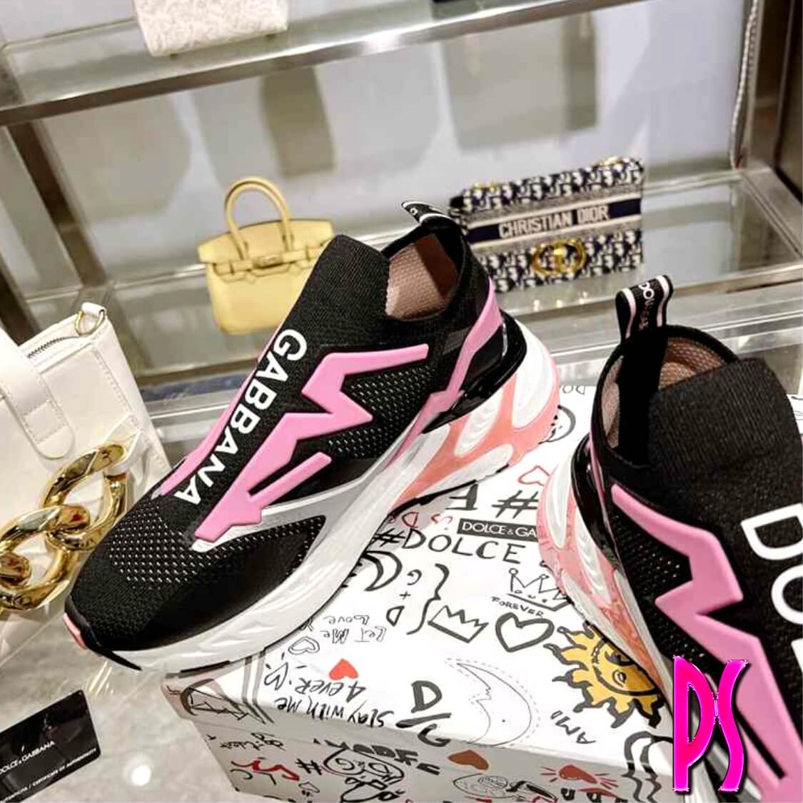 Men's Slip On Sneakers Black Pink