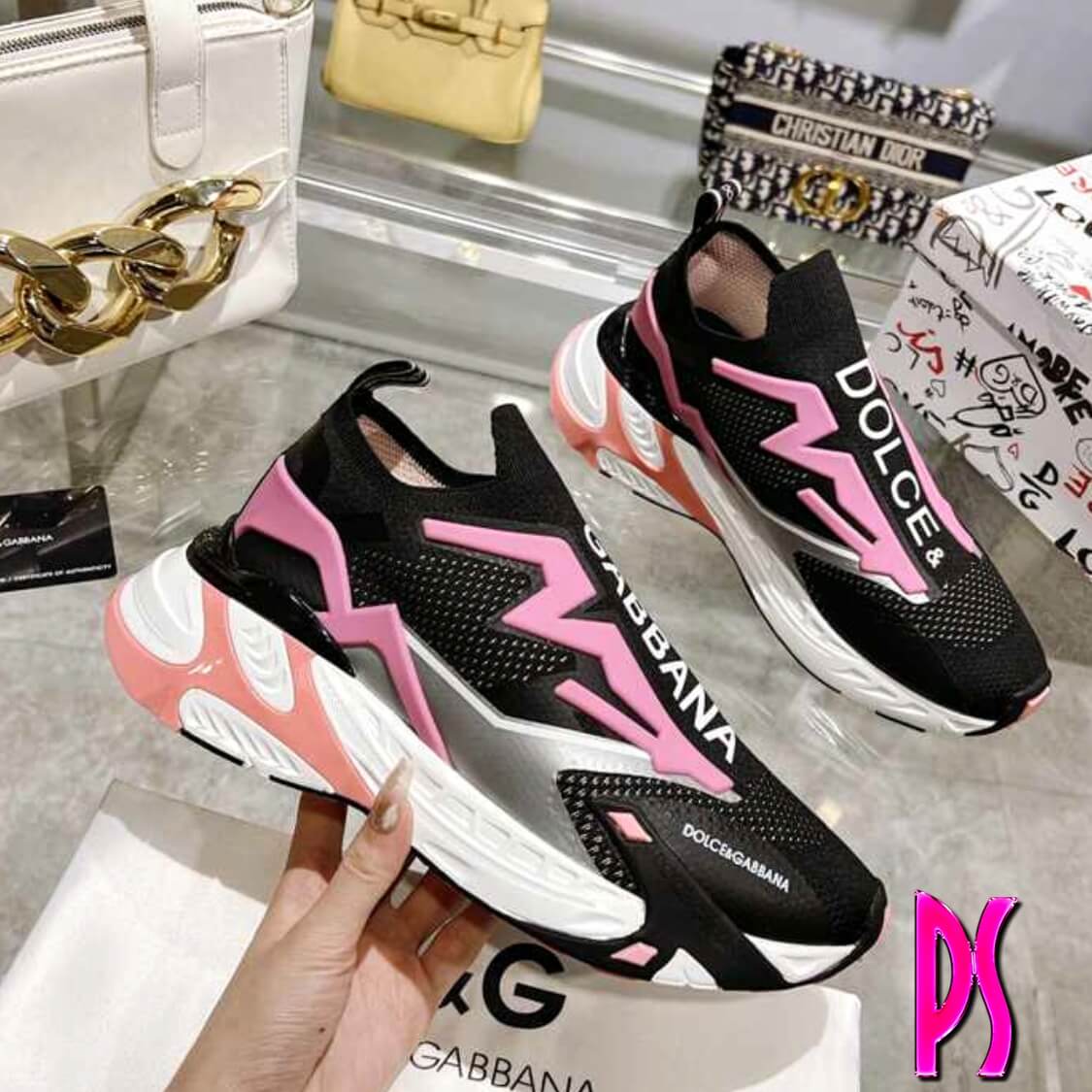 Men's Slip On Sneakers Black Pink