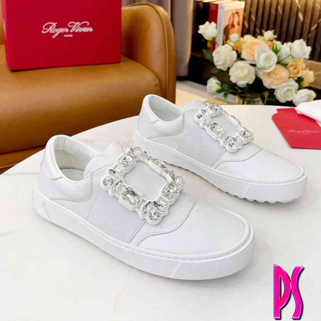Roger Vivier Embellished Slip-On Sneakers White