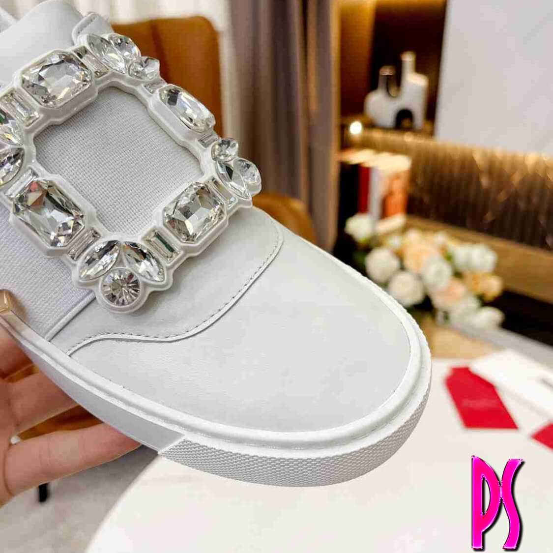 Roger Vivier Embellished Slip-On Sneakers White