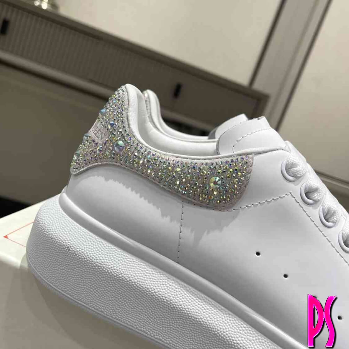 White Sneakers With Crystals 