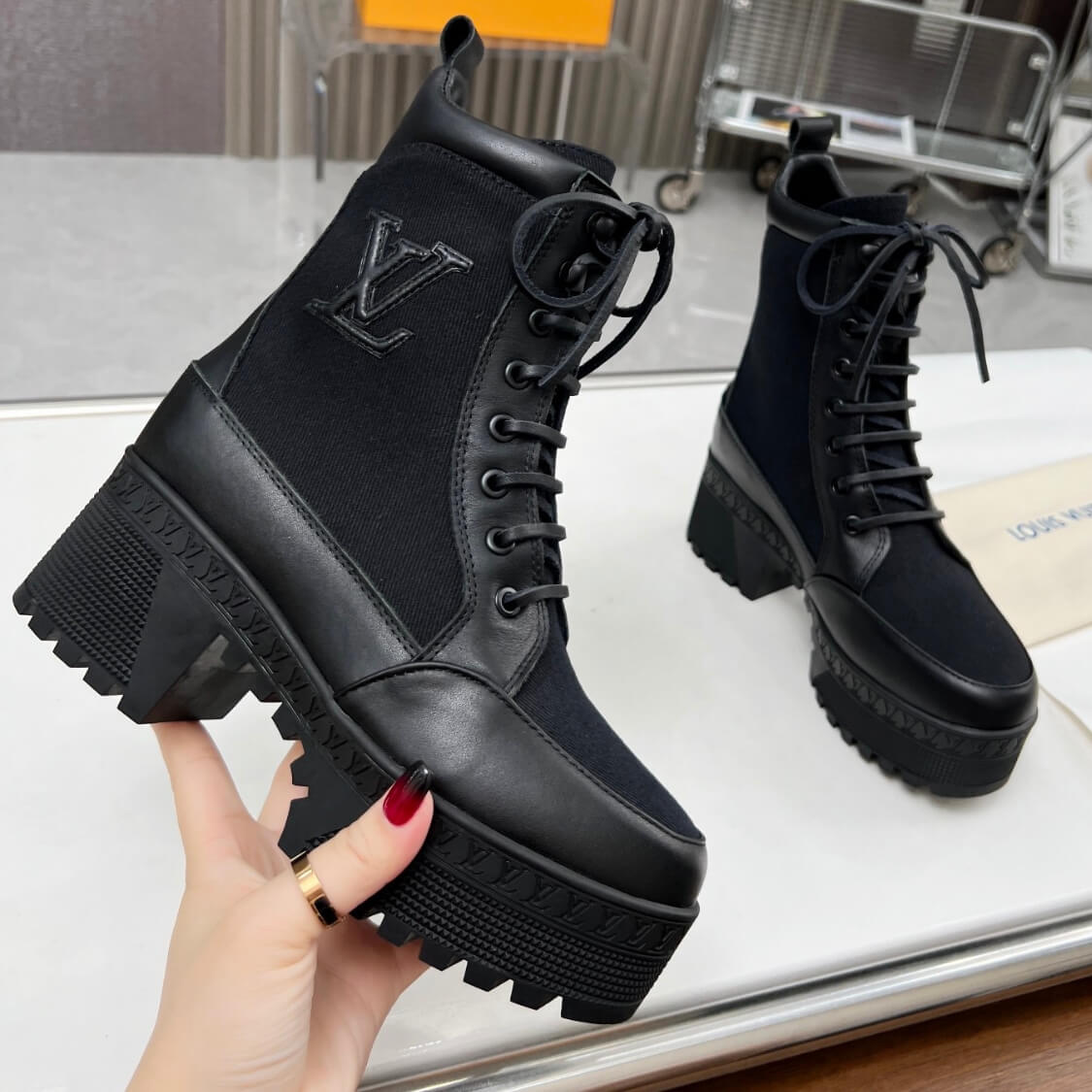 Traction Combat Ankle Boots In Black