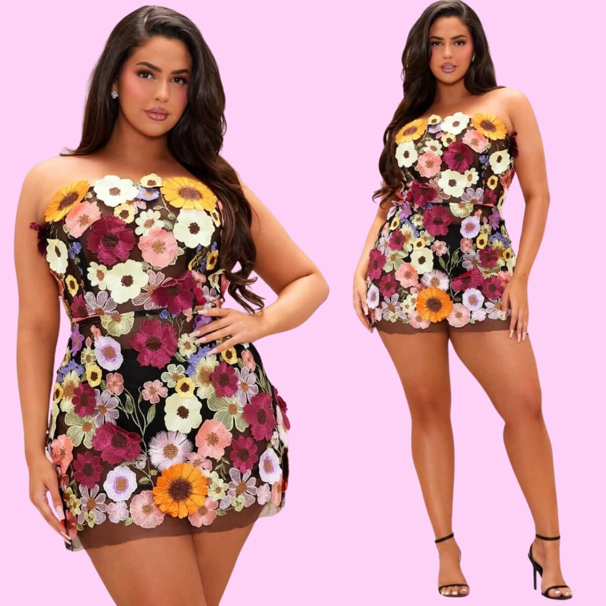 Plus Floral Embroidered Mini Dress