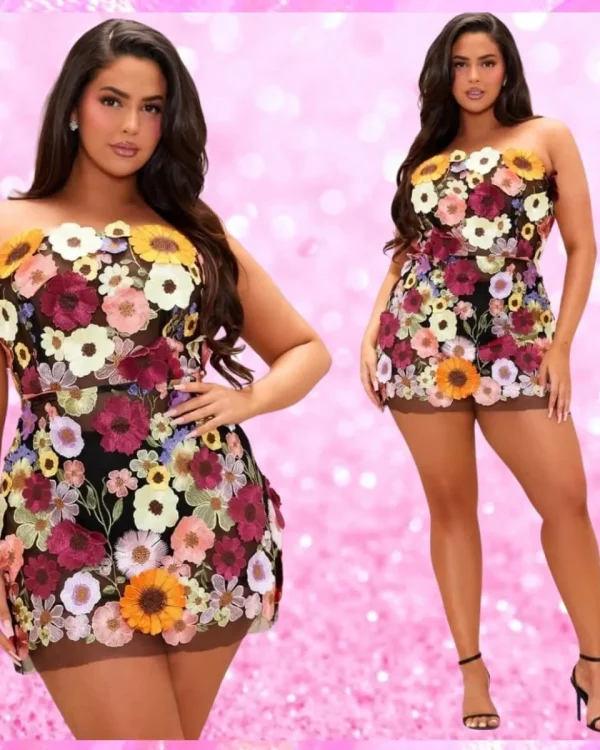 Plus Floral Embroidered Mini Dress