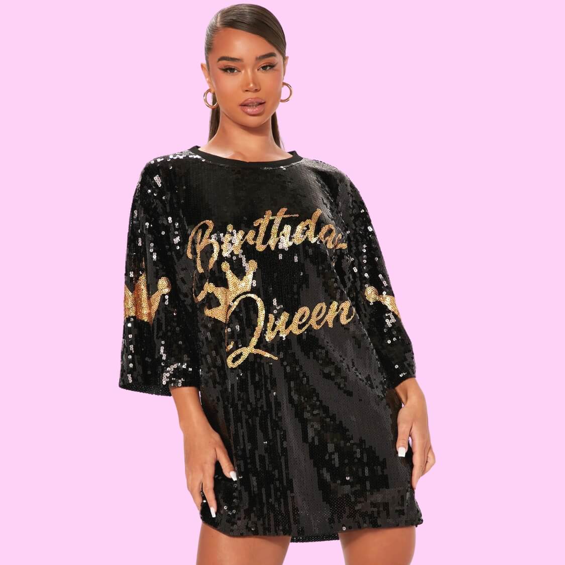 Birthday Queen Sequin T-Shirt Dress