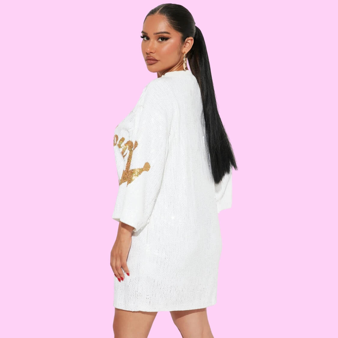 Birthday Queen Sequin T-Shirt Dress White