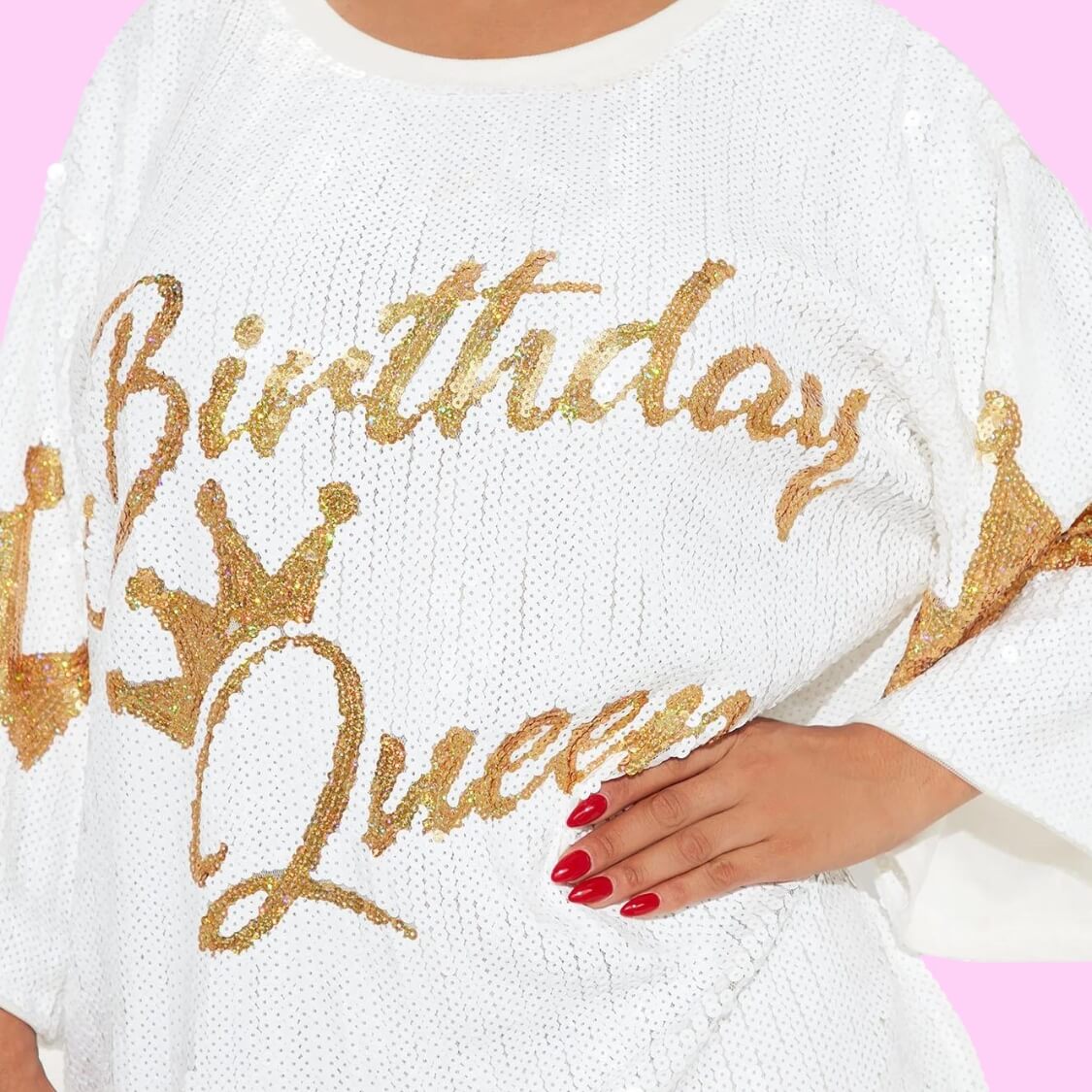 Birthday Queen Sequin T-Shirt Dress White