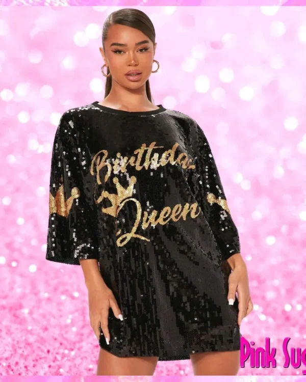Birthday Queen Sequin T-Shirt Dress