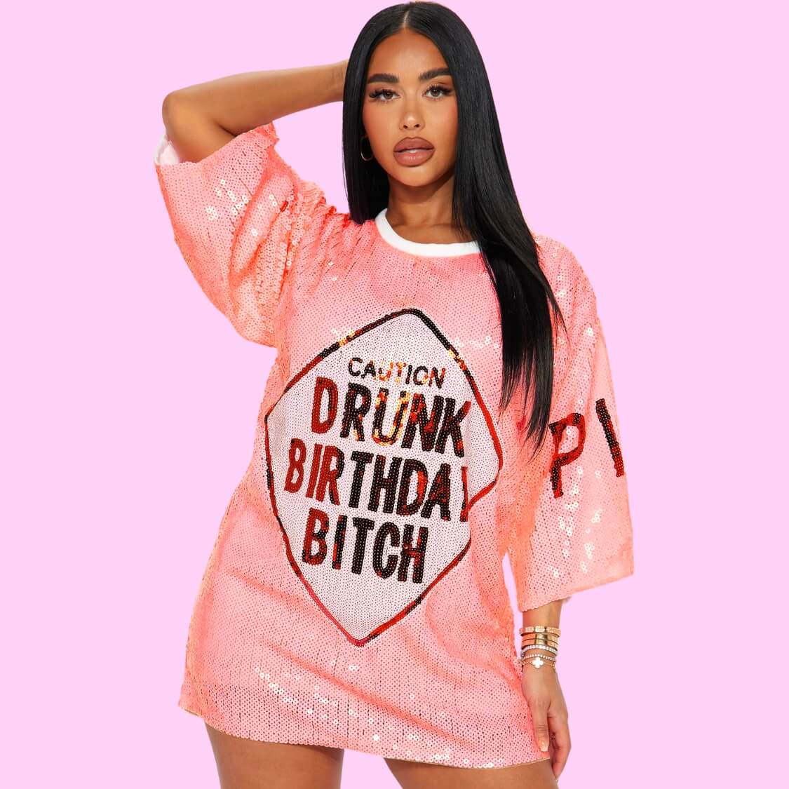 Birthday Sequin T-Shirt Dress Pink