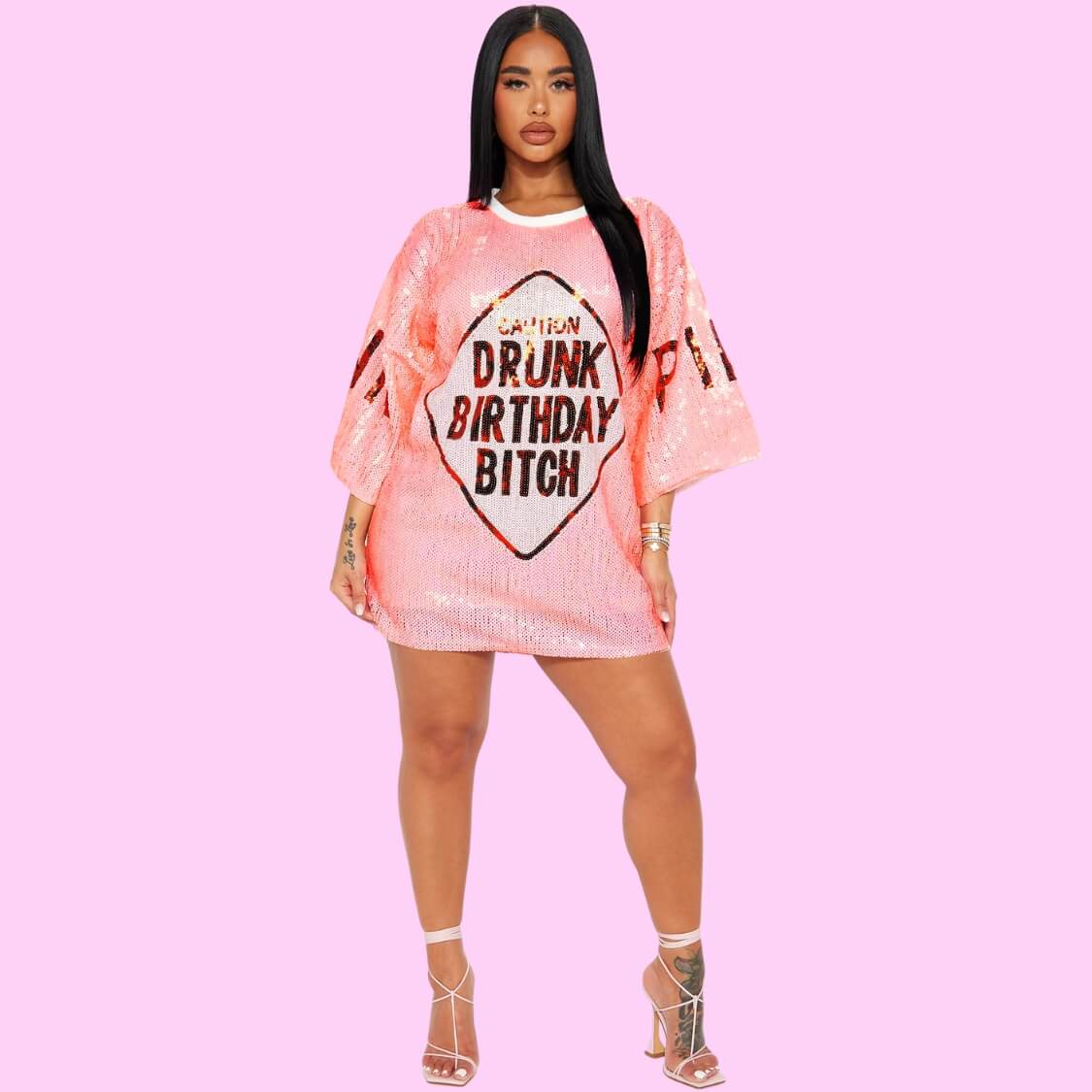 Birthday Sequin T-Shirt Dress Pink