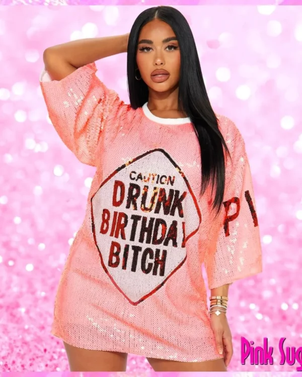 Birthday Sequin T-Shirt Dress Pink