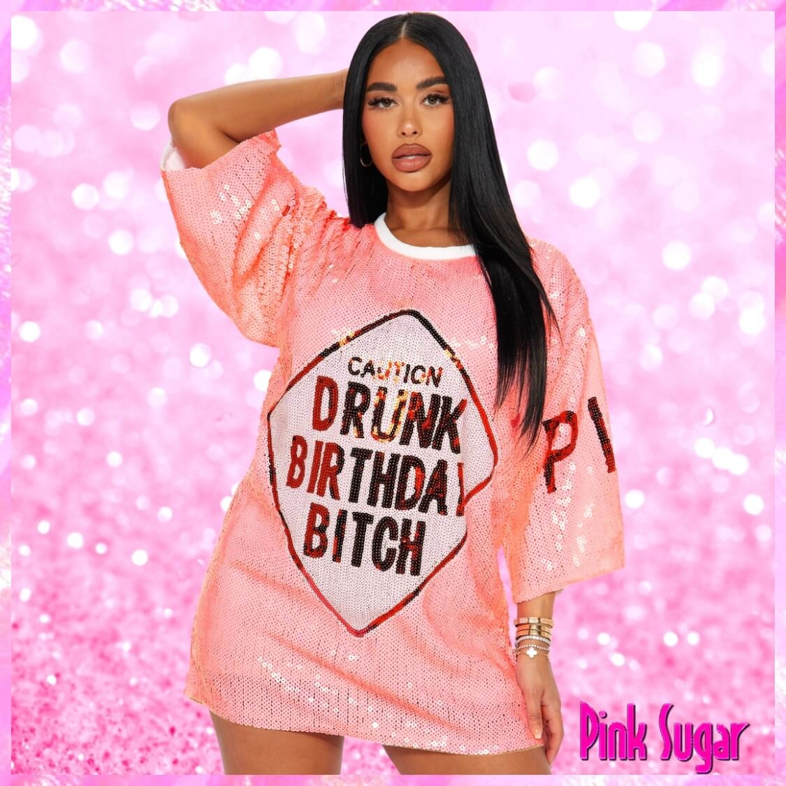 Birthday Sequin T-Shirt Dress Pink