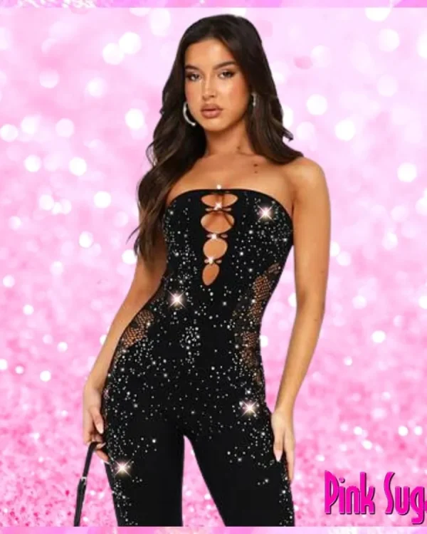 Black Embellished Bodycon Jumpsuit