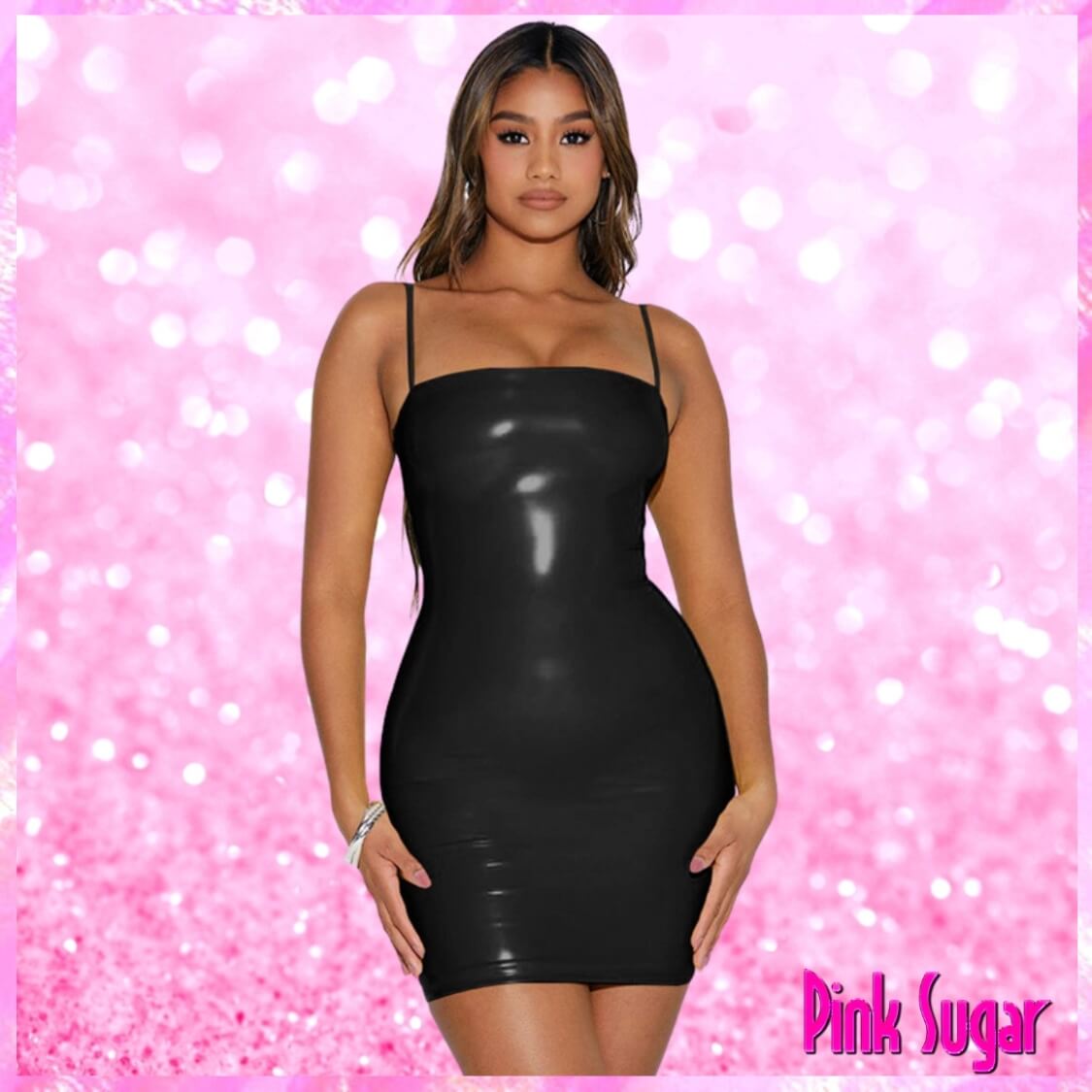 Black Faux Patent Leather Mini Dress
