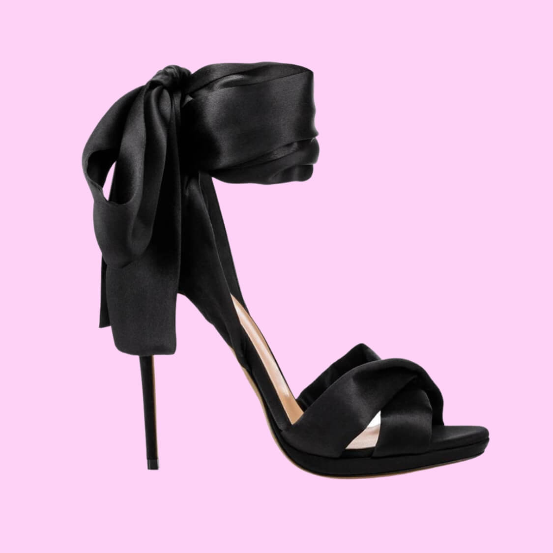 Black Satin High Heel Sandals