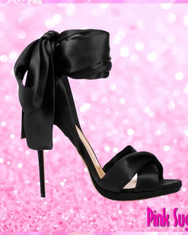 Black Satin High Heel Sandals