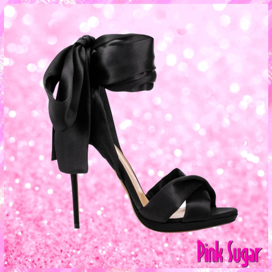 Black Satin High Heel Sandals