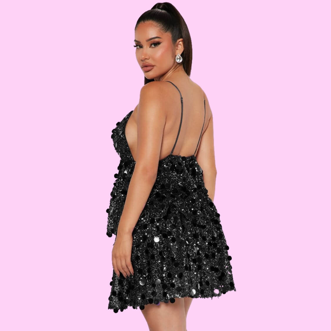 Black Sequin Loose Mini Dress