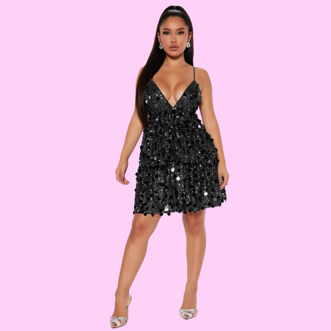 Black Sequin Loose Mini Dress